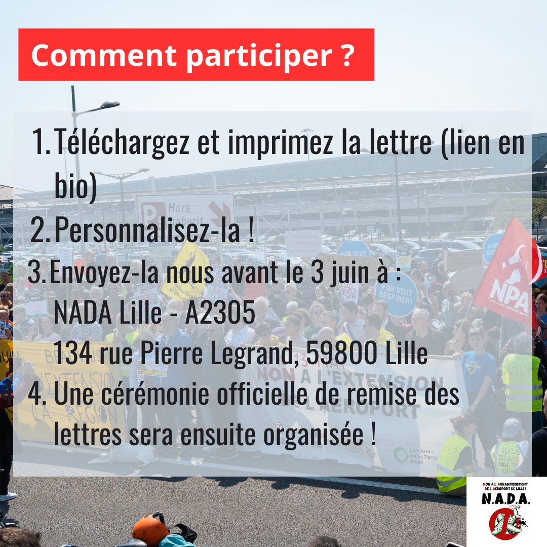 NADALille's tweet photo. 📣 Nous étions 400 à manifester samedi : mettons 400 lettres sur le bureau du préfet ‼️ ✉️ ✉️ ✉️

✉️ Nous avons rédigé un courrier au Préfet demandant l’instauration immédiate du couvre-feu, envoyons-lui autant de fois que nécessaire !

Pour participer 👉 https://t.co/jY8wUEMAjL https://t.co/AEhl8SbYFb