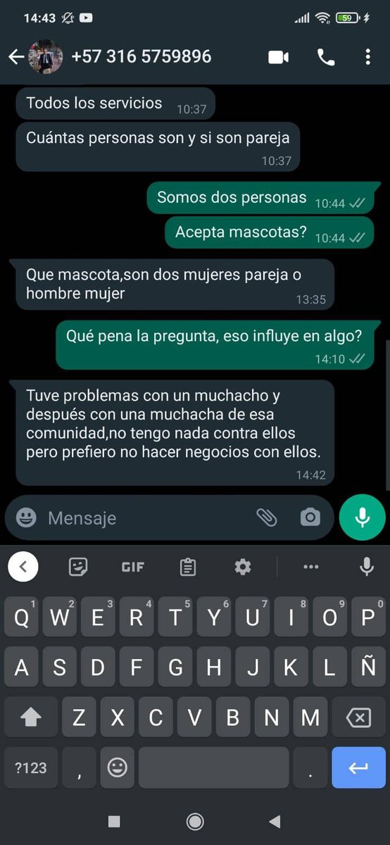 AnaKaCasta's tweet photo. Hoy es el día Internacional de la homofobia, lesbofobia y transfobia. 🏳️‍🌈🏳️‍⚧️

Pero el odio hacía las mujeres y las personas con identidades diversas sigue latente en nuestra sociedad. Para la muestra esta respuestas que le dan a unas amigas lesbianas que buscan arrendar.  #Rabia🤬 https://t.co/XI9DRwVNK7
