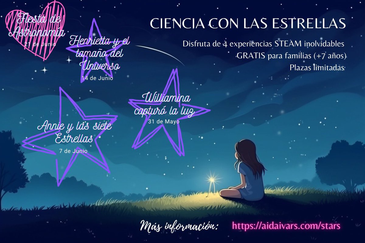 ¡¡Tengo algo muy lindo que compartir con vosotros!! 🌟🔭🌌👩‍👧‍👦✨

👉Está pensado para :
✅ familias con niñas y niños +7 👩‍👧‍👦
✅ docentes que quieran motivar a sus alumnos 👩‍🏫

🌺 Es totalmente GRATIS y las plazas son limitadas para atenderos mejor.

Más info: aidaivars.com/stars