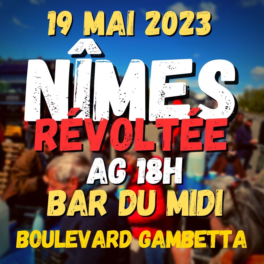 NimesRevoltee's tweet photo. AG #NimesRevoltee vendredi 19 mai au Bar du Midi
#Nimes https://t.co/NJBZMFfQFq