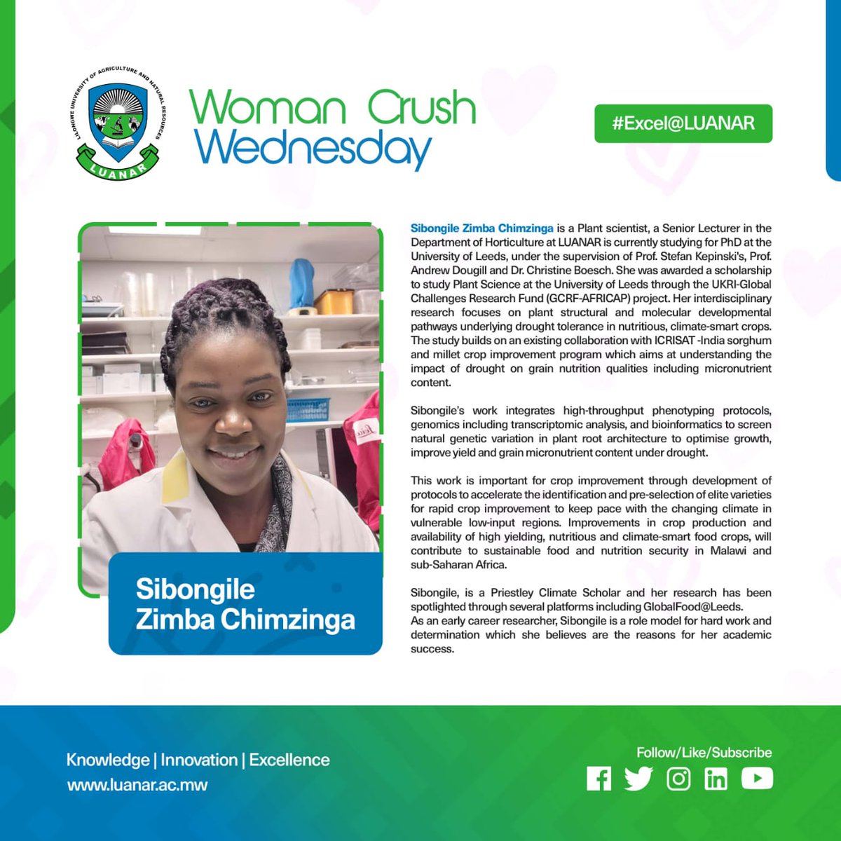 Luanar (@luanarofficial) on Twitter photo Today, we highlight an inspiring woman who is making waves in the academia and beyond: <a href="/SiboZimba/">Sibongile Zimba</a> #ExcelatLUANAR #WCWednesday Today, we highlight an inspiring woman who is making waves in the academia and beyond: <a href="/SiboZimba/">Sibongile Zimba</a> #ExcelatLUANAR #WCWednesday