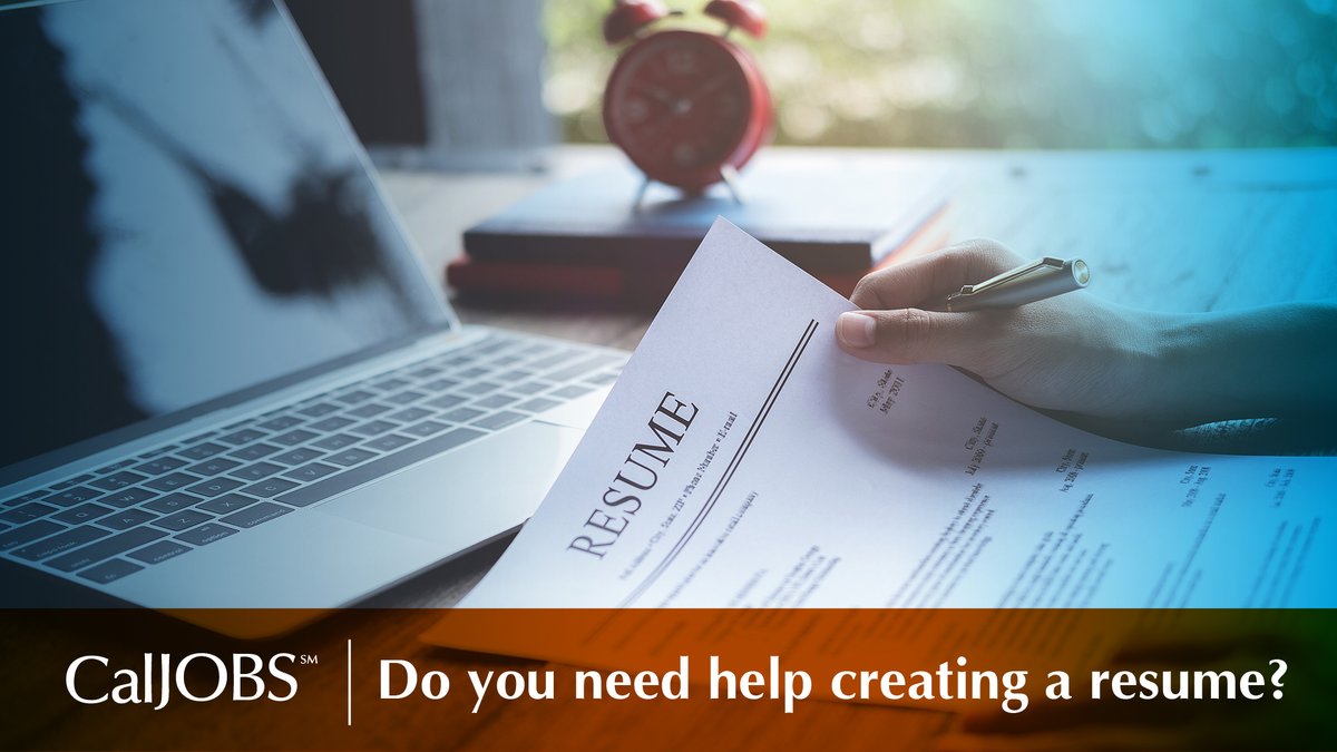 Need help creating a resume? CalJOBS offers a resume builder to help you communicate your skills.

Get started today: CalJOBS.ca.gov

#CaJobs #CalJOBS #JobSeekers #ResumeTips