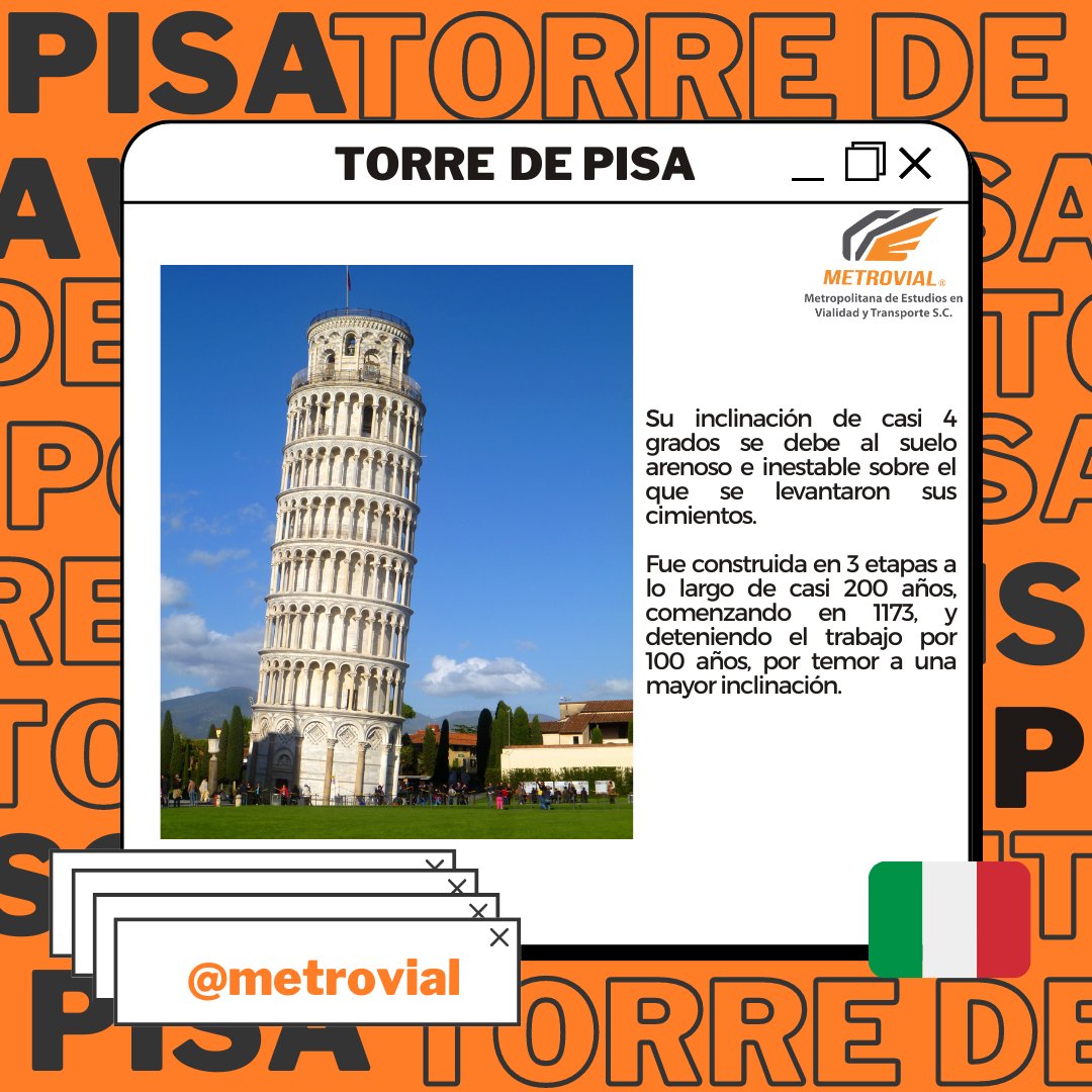 Metrovial_'s tweet photo. 🔴 Torre de pisa 
#arquitectura #ingenieros
#construcción #obras #Historia #SabiasQue #datosinteresantes #interesante https://t.co/jHu80a8orW