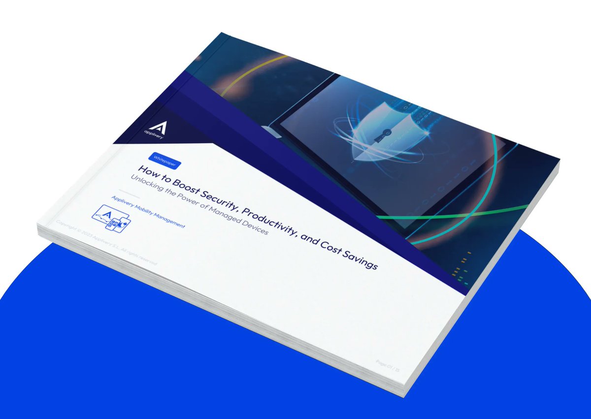 Applivery's tweet photo. As the world becomes more digitized, the need for managed devices has grown exponentially. But what exactly are #manageddevices and how they help businesses boost 🔐 #security, 🏗️ #productivity, and 💰 #costsavings? 

Download our latest whitepaper! 👉 https://t.co/nFJNOr3nD5 https://t.co/f0eCYSUBIJ