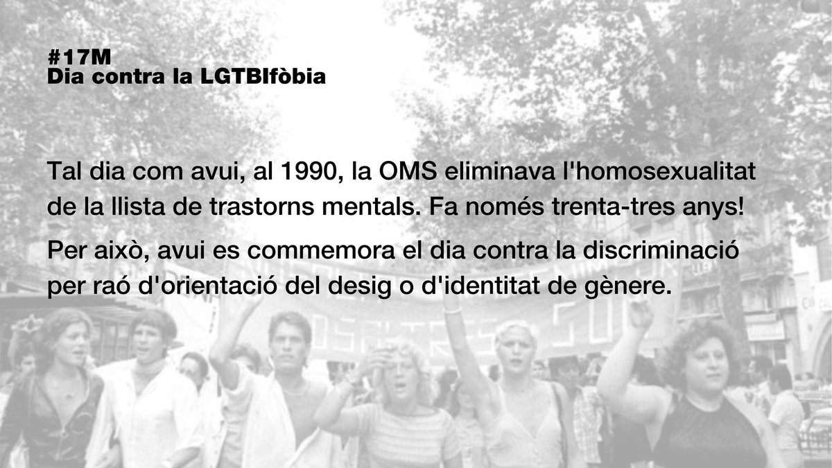 Avui, #17M, volem remarcar la importància d'identificar les diferents formes de LGTBIfòbia. Seguirem treballant per anomenar-les i frenar-les tant amb formació cap a fora com a dins de l'entitat. Queda molt per fer, continuem juntes! 💪

📷 Foto de Colita. La Rambla, 1977