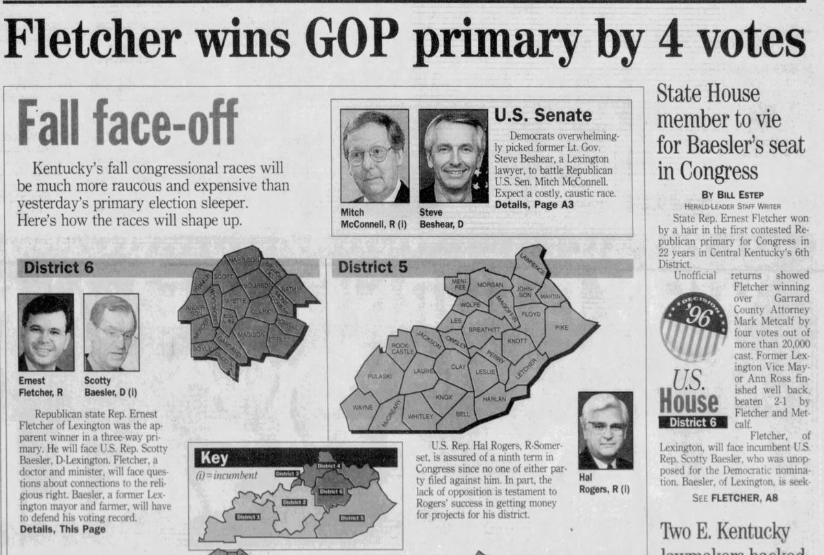 danbayens's tweet image. 27 years ago this month: Ernie Fletcher beats Mark Metcalf by *four votes* in KY-06 GOP primary