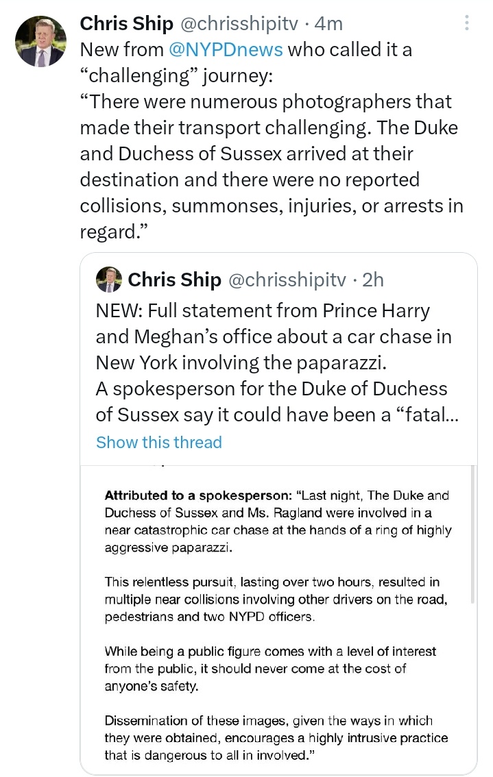 Funny how royal correspondents/reporters/ experts like Mr Ship never said a word about Prince Harry's ongoing trial against British tabloids. 

But they are quick to comment a car chase involving paparazzi...

#ToxicBritishPress 
#ToxicBritishMedia
#HateForHireJournalist