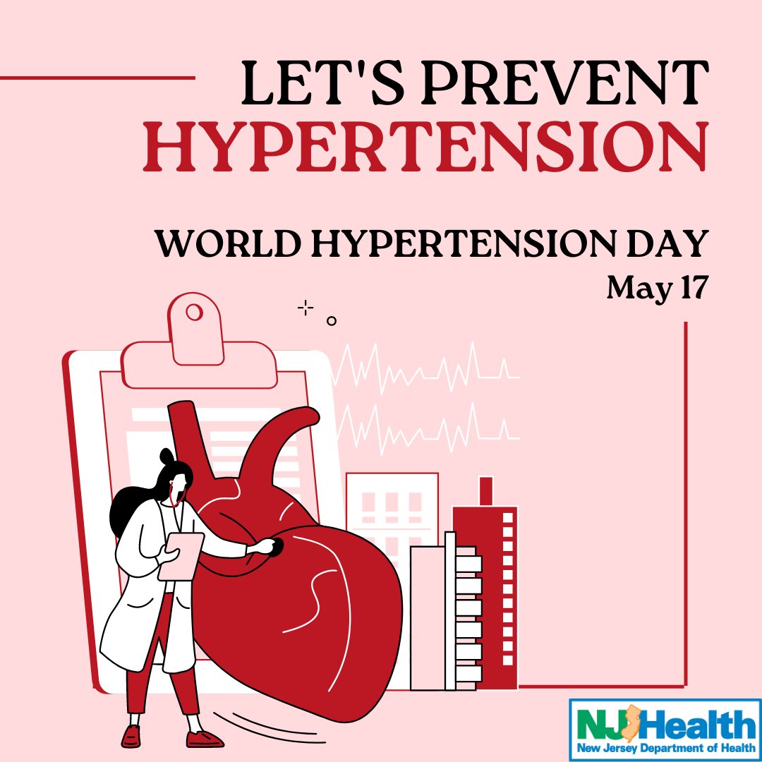 NJDeptofHealth's tweet image. Today is World Hypertension Day. Hypertension (high blood pressure) is often called the silent killer. You might not have symptoms, but it’s a leading risk factor for heart disease and stroke. Learn more: cdc.gov/bloodpressure/…. #HealthierNJ #HypertensionDay
