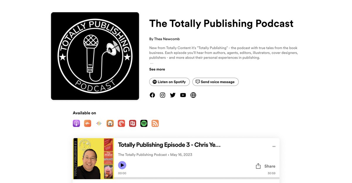 That's 3 episodes of my brand new podcast - Totally Publishing - live now! This week's episode features my <a href="/lassocon/">Lasso Con</a> buddy <a href="/chrisyeh/">Chris Yeh</a> Hear what he has to say via Spotify: bit.ly/totallypublish… Or wherever you listen to your pods. Cheers!