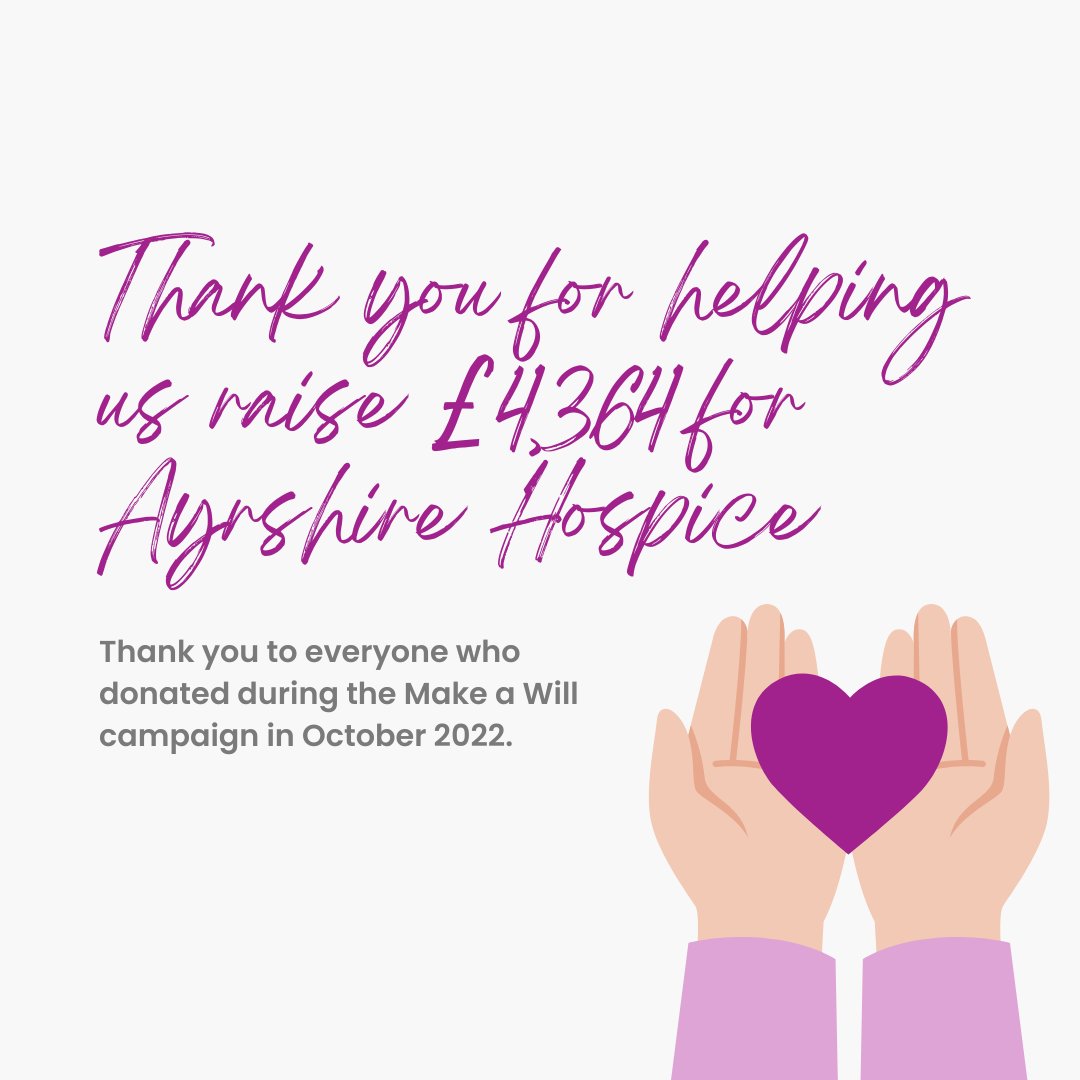 McSherryHLaw's tweet photo. We were delighted to receive a letter from Kathryn Howell at @AyrshireHospice, thanking us for taking part in #MakeAWillFortnight last year. We wanted to thank all our clients, both current & new, who generously donated last October. You helped us raise an astounding £4,364! https://t.co/xZKFC6zlfB