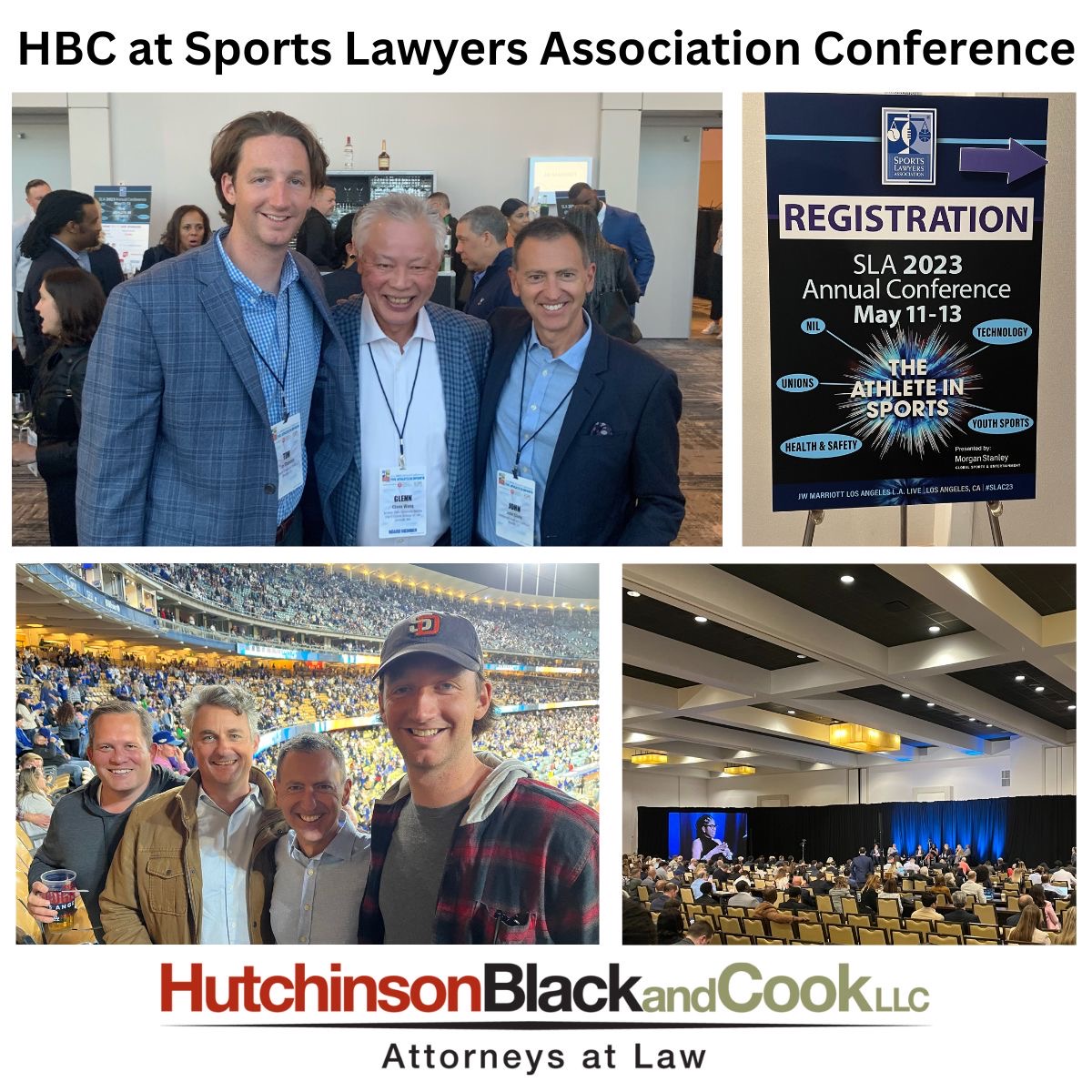 HBCSportsLaw's tweet photo. HBC Sports Law attorneys @CluneEsq and Tim Shannon got to know the top legal minds in the sports industry last week at the 47th Annual @sportslawyers Association Conference in Los Angeles! #SLAC2023 #SLAC23 #sportslaw #sportslawyers #StudentAthletes https://t.co/9CDE8UytdD