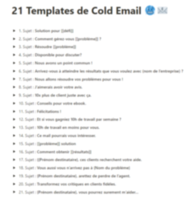 Tu veux gagner un max de temps dans ta prospection ?  

J'ai 21 modèles d'emails tout frais juste pour toi.  

Ils m'ont permis de signer +35 clients.✅

RT &amp; Commente "Cold" et je te l'envoie en MP 👇