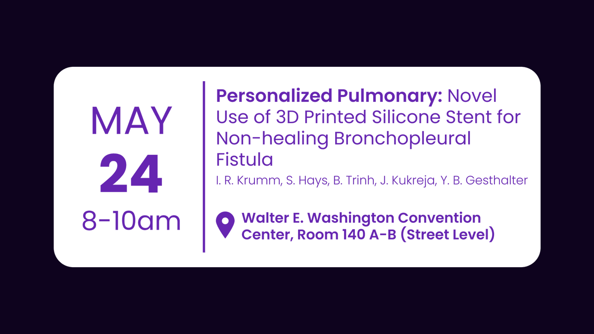 Heading to #ATS2023? Be sure to stick around for the case report presented by colleagues at @UCSF featuring one of our #PatientSpecific stents!