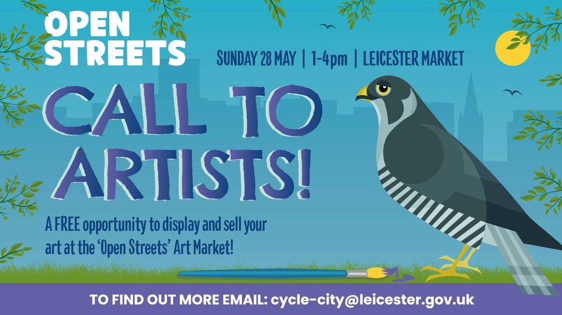 Open Streets is run by Leicester City Council between May – Sep on the last Sunday of each month from 1 – 4pm.  It aims to promote people-friendly streets with a variety of interactive entertainment and engagement that will this year include a regular Art Market #calltoartists