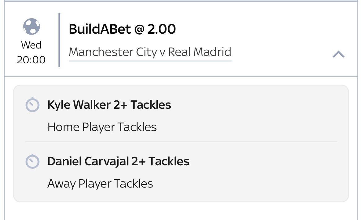 CrackTheStats's tweet image. Ladder tackles 🔥

Walker &amp;amp; Carvajal: 

2 each = 2.0
3 each = 5.0 
4 each = 16.0 
5 each = 76.0

#bettingtips #bettingtips