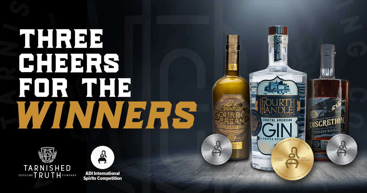 Tarnished_Truth's tweet photo. We're thrilled to announce our recent wins at @Distilling's 2023 International Spirits Competition. 
🥇 Fourth Handle Gin
🥈 Discretion Single Barrel Bourbon
🥈 Old Cavalier Bourbon Cream

Cheers to the team for their hard work in crafting these award-winning spirits 🥃 #ADIISC https://t.co/AdANGGI3BO