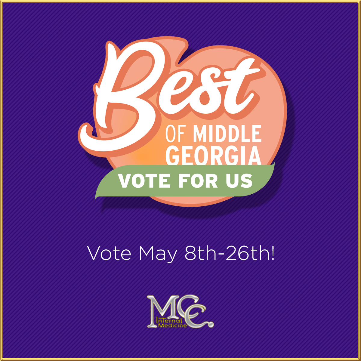 This the final week for VOTING for Best of Middle Georgia!

Cast your vote at votemiddlegeorgia.com.

You can vote once a day until May 26th.

Thank you so much!

#BestofMiddleGeorgia #internalmedicine #healthcare #doctors #middlegeorgia #maconga #physicians