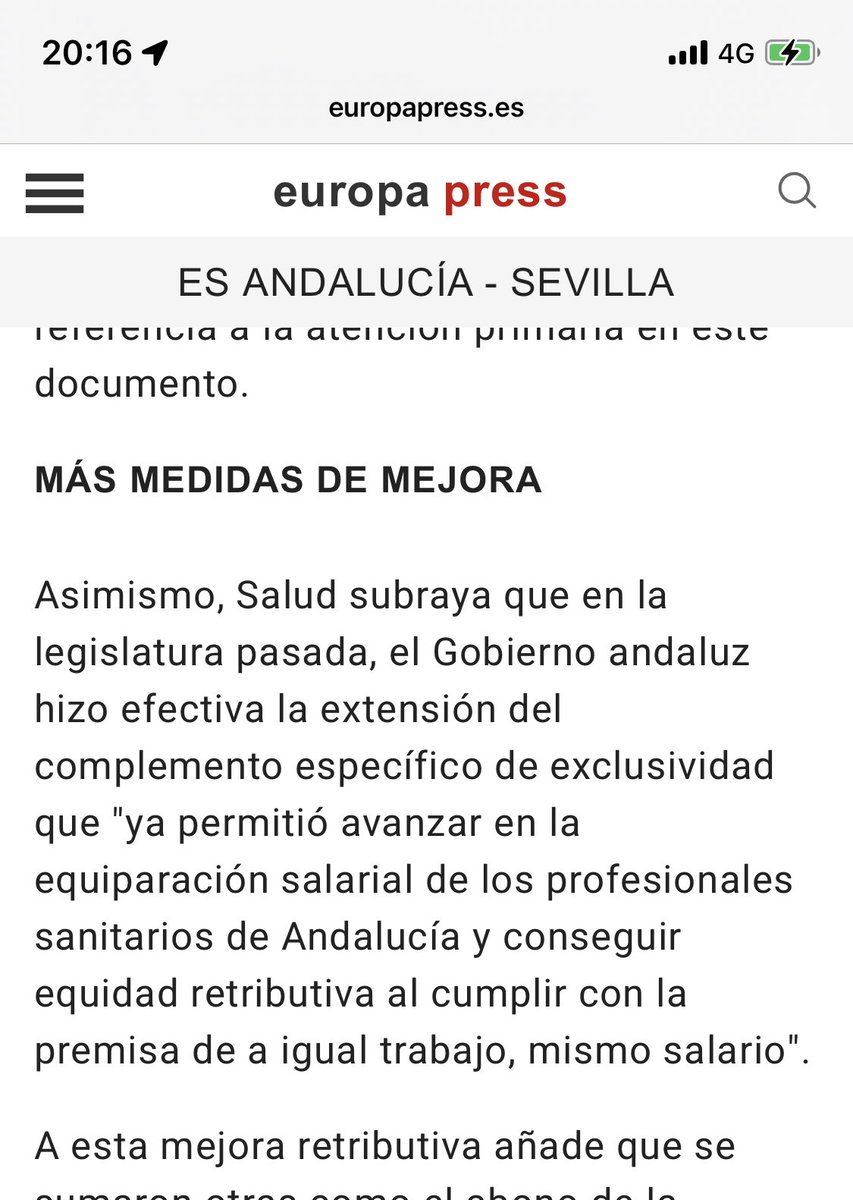 <a href="/antoniosanz/">Antonio Sanz Cabello</a> Esto no es del todo cierto. La exclusividad son 14 pagas y para los que tenemos el otro complemento son solo 12 y no se cobra en bajas (ni siquiera de maternidad). Si no mienten queda más bonito. 
<a href="/StopExclusiva/">StopExclusividadSAS</a> <a href="/smandaluz/">Sindicato Médico Andaluz</a> <a href="/RICOMSevilla/">Colegio de Médicos de Sevilla</a> #mismotrabajomismosalario <a href="/alfonsocarmona9/">alfonso carmona</a>