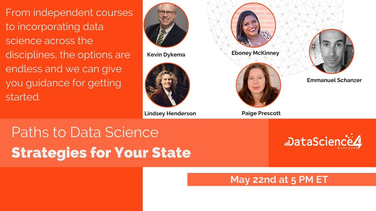 Kevin Dykema (@kdykema) on Twitter photo I’m excited to speak at “Paths to Data Science: Strategies for Your State” on 5/22 alongside Emmanuel Schanzer, @flippyfeets, <a href="/paprescott/">Paige Prescott</a>, & <a href="/EboneyYMcKinney/">Eboney McKinney</a>. We'll discuss data science education implementation models across different states
eventbrite.com/e/paths-to-dat… I’m excited to speak at “Paths to Data Science: Strategies for Your State” on 5/22 alongside Emmanuel Schanzer, @flippyfeets, <a href="/paprescott/">Paige Prescott</a>, & <a href="/EboneyYMcKinney/">Eboney McKinney</a>. We'll discuss data science education implementation models across different states
eventbrite.com/e/paths-to-dat…