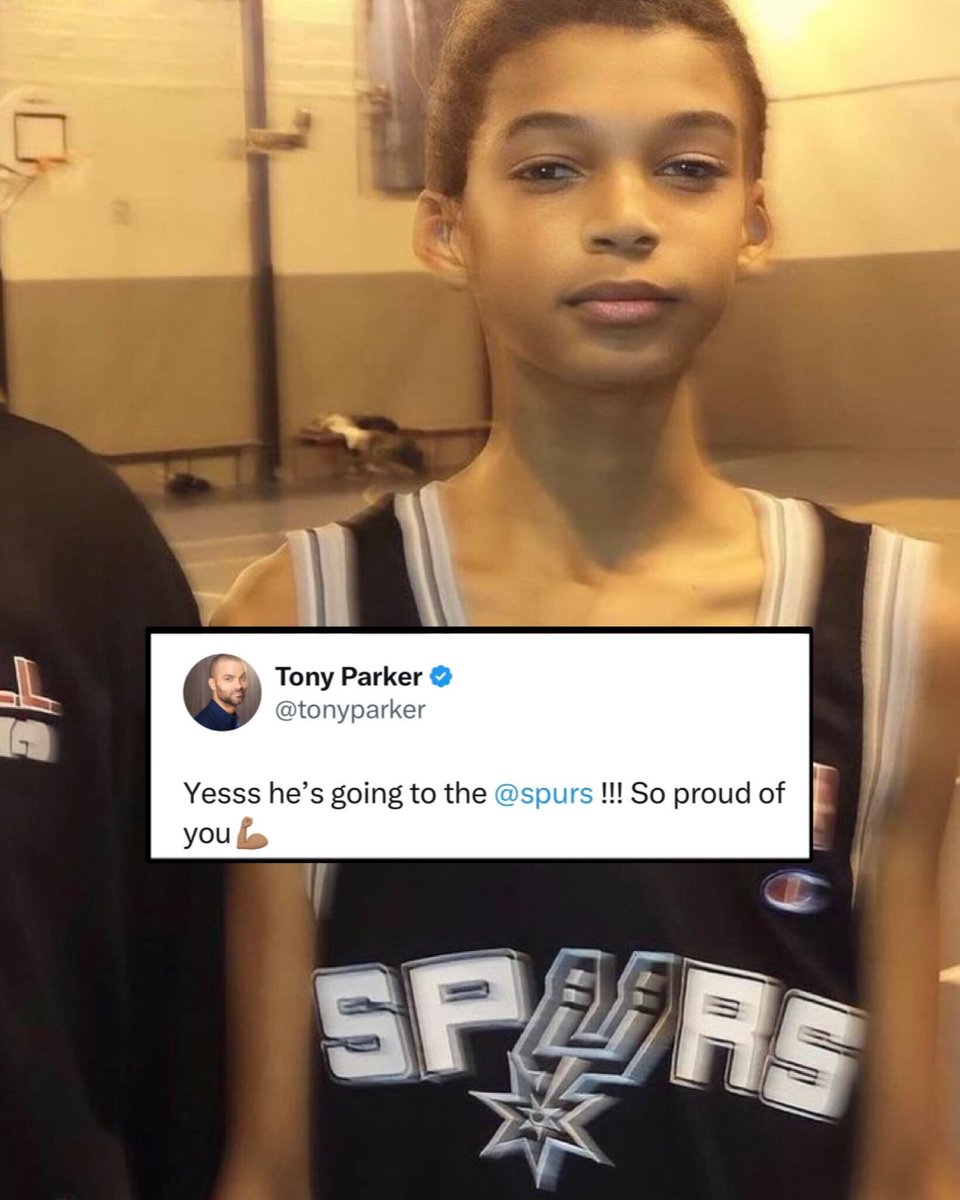 BleacherReport's tweet photo. Tony Parker excited to see Wemby become a Spur 💪

(via nanterre_92basket/IG) https://t.co/X5q8fIhCAO