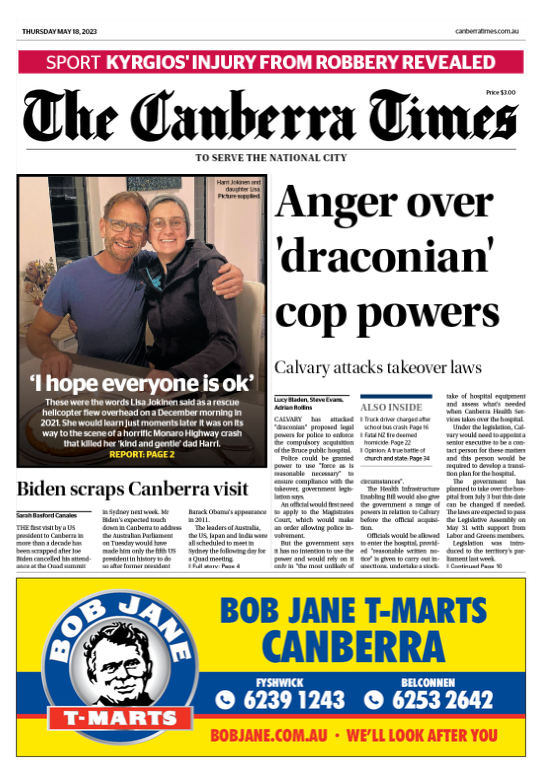 Good morning, Canberra. After a frosty start, it'll be a pleasant day with a top of 14 degrees. Here’s your <a href="/canberratimes/">Canberra Times</a> front page, featuring @neale_hannah <a href="/lucybladen/">Lucy Bladen</a> <a href="/EvanstheAirwave/">Steve Evans</a> <a href="/lucybladen/">Lucy Bladen</a> <a href="/sbasfordcanales/">Sarah Basford Canales</a> 
canberratimes.com.au/subscribe