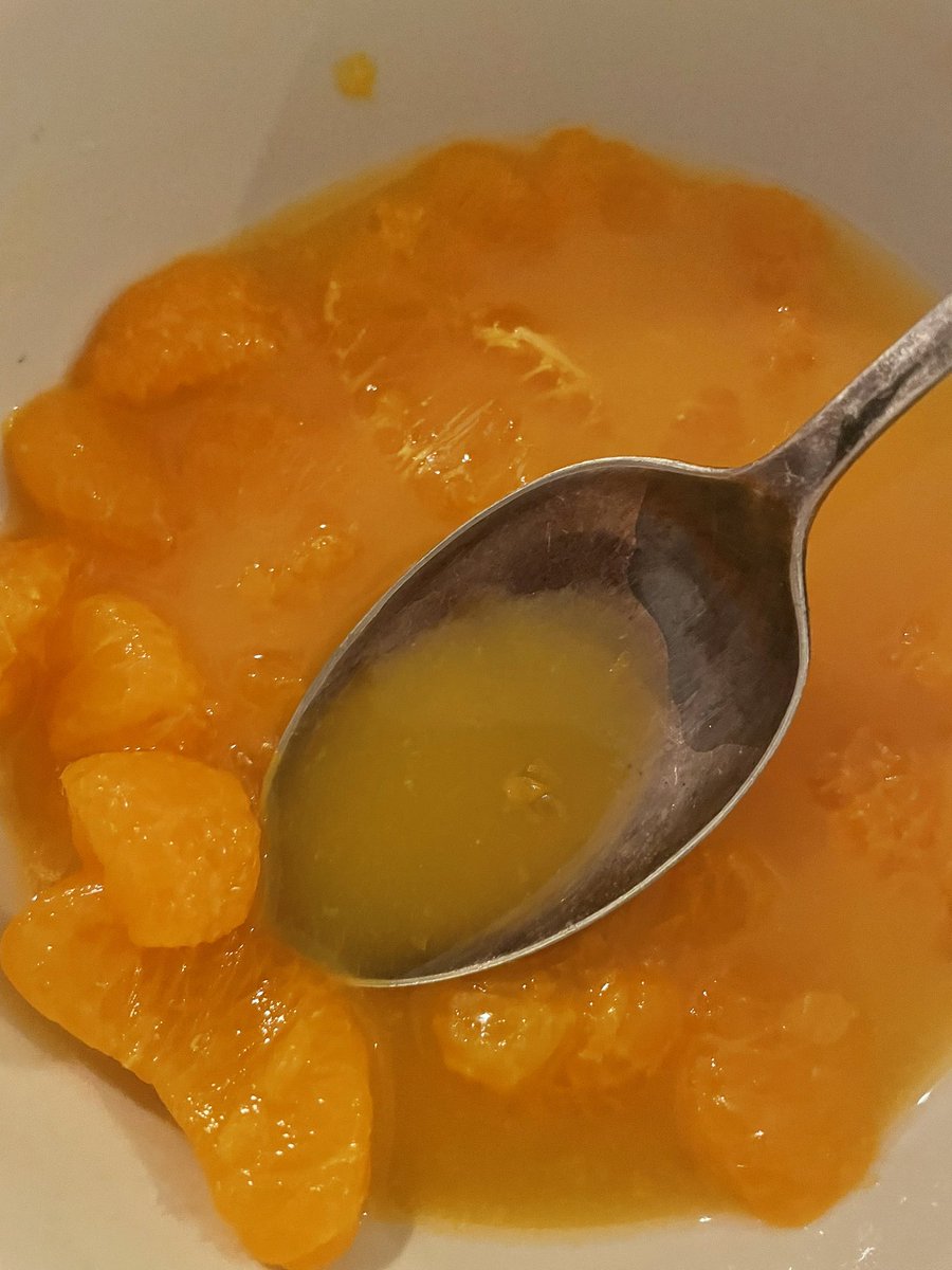herbaceouscist's tweet image. I’ve just eaten a whole tin of mandarin oranges in juice. This food can’t have passed my lips for well over 30 years. With juice too. #mandarinoranges