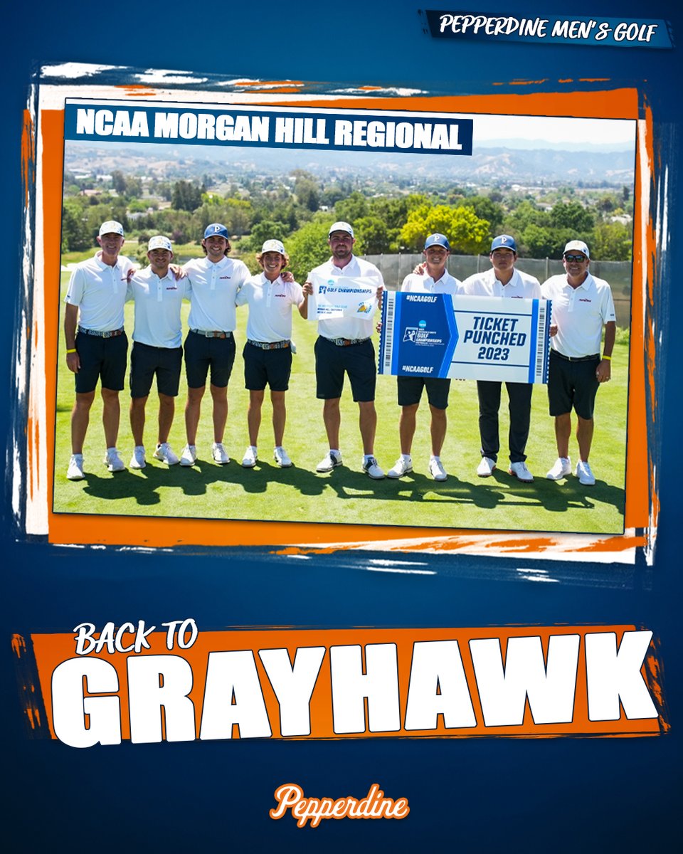 PepperdineMGOLF's tweet photo. BACK TO GRAYHAWK! 

It's official!  The Waves are heading back to Grayhawk for the NCAA Championships for the fourth-consecutive season - a program-best!

#WavesUp https://t.co/d9fEEo9urt