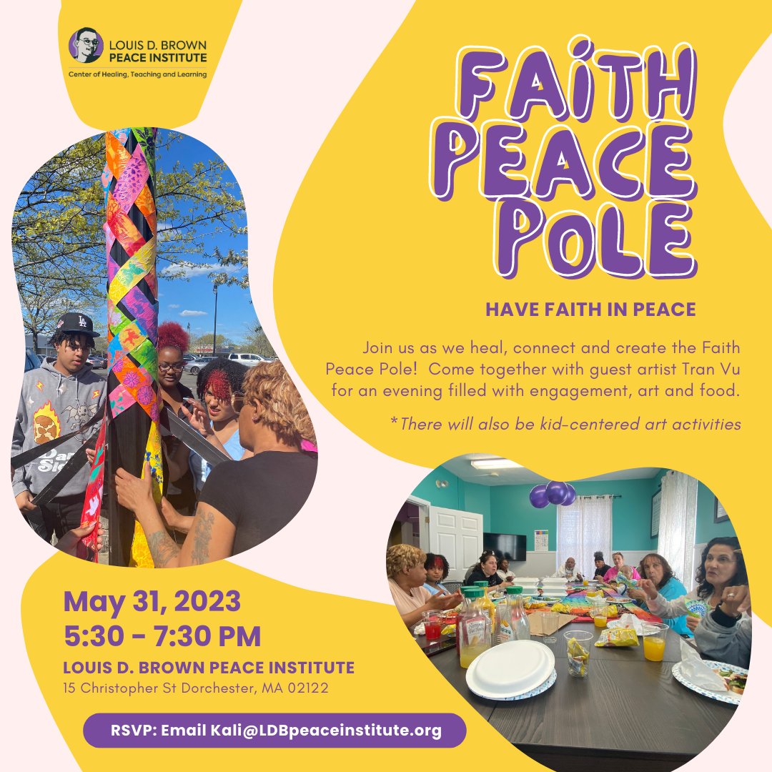 Were you able to see the Love and Unity Peace Poles along the Mother's Day Walk for Peace route this Sunday? Come together with guest artist Tran Vu and help create our next Peace Pole in the series, Faith! RSVP to Kali@LDBpeaceinstitute.org