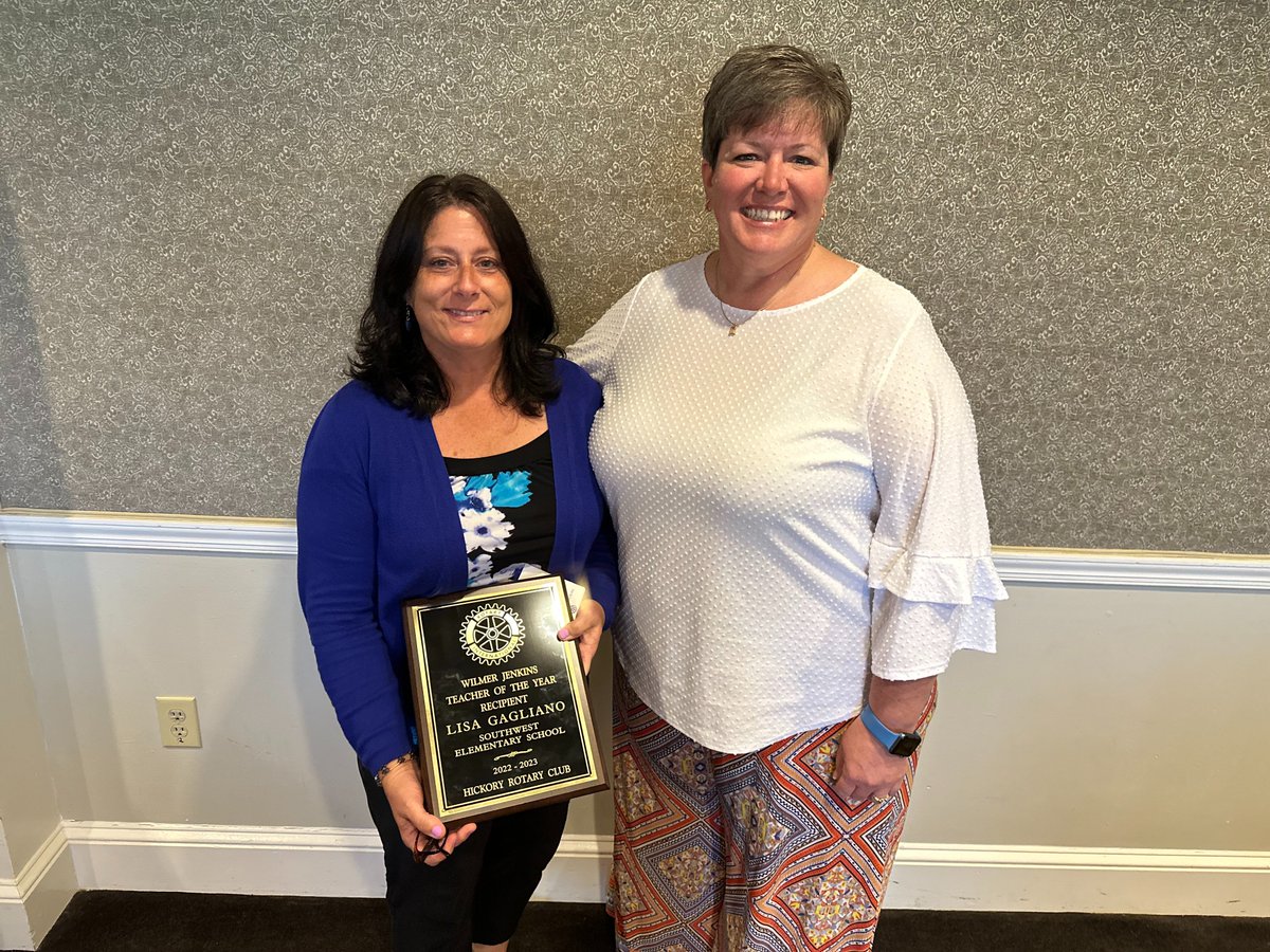🎉 Big thanks to the Hickory Rotary Club for sponsoring our Wilmer Jenkins Teacher of the Year nominees from all of our schools! 🏆👏 Huge congratulations to Lisa Gagliano from Southwest Primary for winning the prestigious Wilmer Jenkins Teacher of the Year award! 🌟🍎