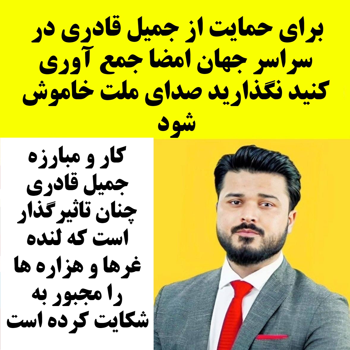 Najeemyalman's tweet photo. برای حمایت از جمیل قادری (صدای راستین افغانستان) که به تنهایی رسانه های جنایتکاران و لنده غرها را شکست داده است، امضا جمع آوری کنید! https://t.co/KbY1wnix7b