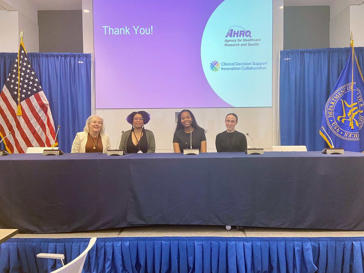 .@AHRQNews really set the tone and started Day 1 at the 1st #CDSiC Annual Meeting with a Patient Roundtable. Honored to join @KisteinM, @deborahcollyar, and Angela (@CrohnsColitisFn) to talk about patient-centered clinical decision support & what it should look like. #CDSiC23