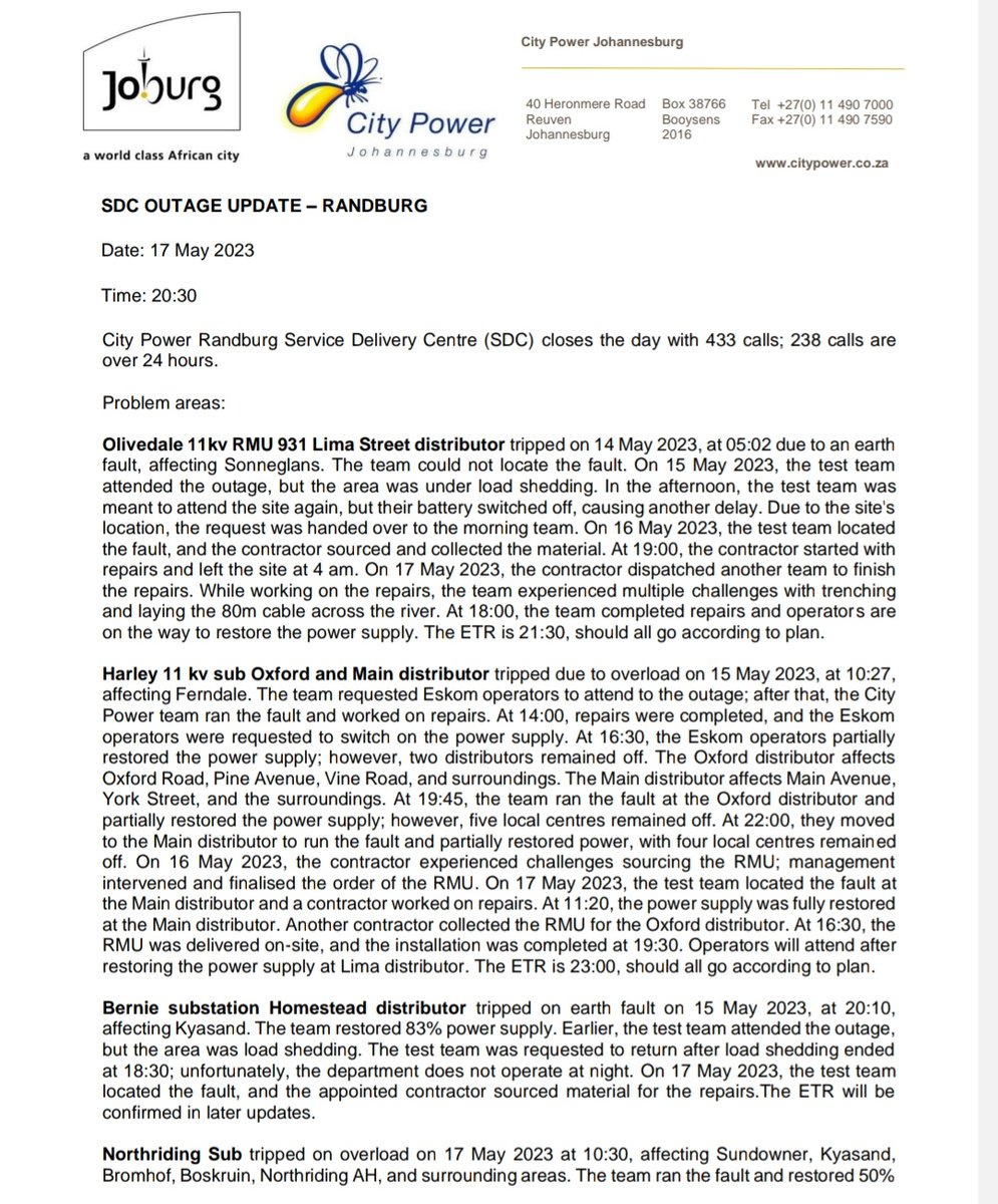 CityPowerJhb's tweet image. Region B #RandburgSDC

#Olivedale #Harley #Bernie Update 👇^DR