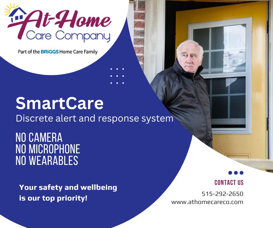 You worry because Dad is starting to wander. Try SmartCare!  When a door is opened, the system notifies you and/or our on-call team immediately! Call At Home Care Company in Ames today to learn more.

#homecare #inhomecare #elderlycare #seniorcare #technologyforseniors