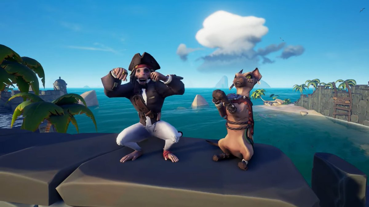 Fiensonix's tweet photo. Just when I think I have enough pets in #SeaOfThieves they always manage to bring out more that I MUST HAVE. I totally love both the Prominent Prisoner Monkey, and the Castaway Cat. Now that means I will have to dip into my Ancient Coins stash xD. @SeaofThieves #BeMorePIrate https://t.co/B579Ngt6VX