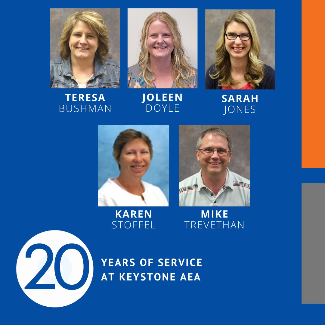 KeystoneAEA's tweet photo. Two decades!  We are grateful to be celebrating 20 years of service at Keystone AEA with Teresa, Joleen, Sarah, Karen and Mike

Congratulations!   👏 🎉

#GroundedInService https://t.co/FXGI3IBkrA