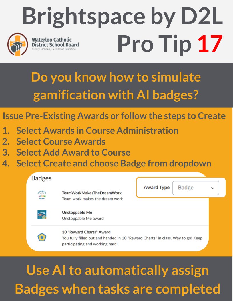 WCDSBInnovates's tweet photo. 🎮🏅 Using AI to automatically assign badges when tasks are completed? Mind blown! This is a game-changer for motivating learners and enhancing engagement. See this video for step-by-step instructions https://t.co/ocGU2BZ4uh #WCDSBD2L #WCDSBInnovates #WCDSBApps https://t.co/OD2pK6MRav