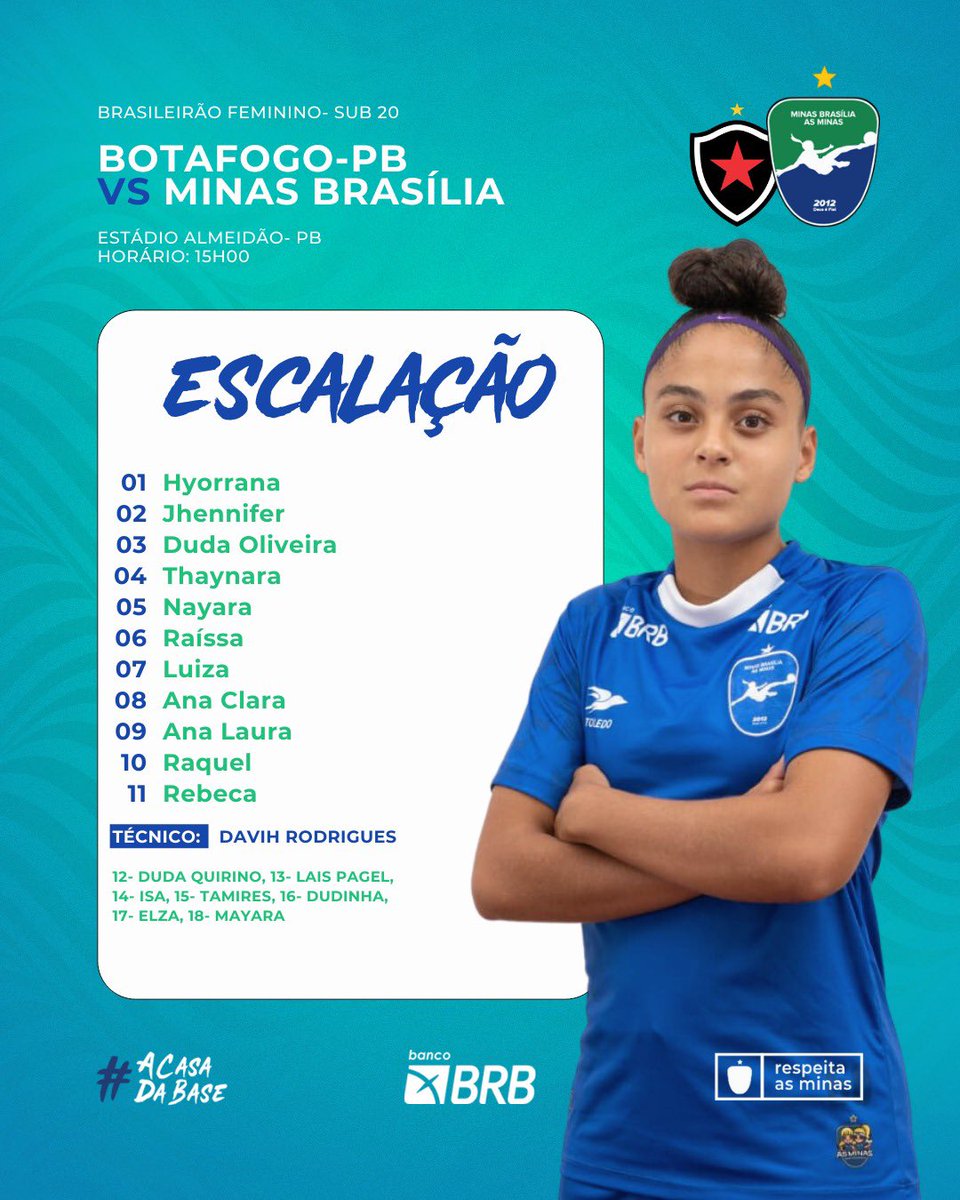 minasbrasiliaff's tweet photo. Nossas Mini Minas foram escaladas dessa forma para o duelo contra o Botafogo-PB.
A bola já está rolando. Por enquanto 0 x 0. Estamos em parada técnica aos 30 do 1º tempo.
VAMOS, MINAS 💚💙🇸🇱
•
•
•
#acasadabase #respeitaasminas #brasileiraofemininosub20 https://t.co/avddo9MVDd