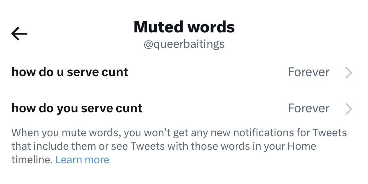 on Twitter "how can u serve cunt with muted words"