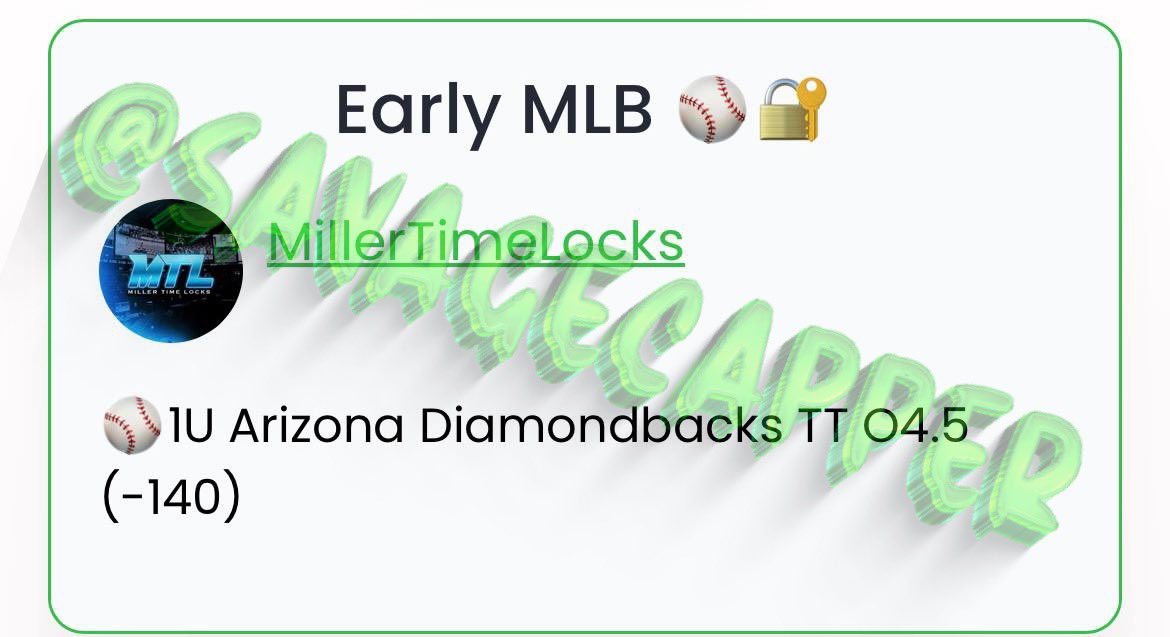 SavageCappers's tweet image. #MillerTimeLocks #MLB #MLBpicks #MLBbets #GamblingTwitter #sportsbets #sportsbettingpicks #mlbpredictions #mlbprops #mlbtotals CAPPERS POSTED IN FREE TELEGRAM: SavageCappers 🔮 t.me/SavageCappers