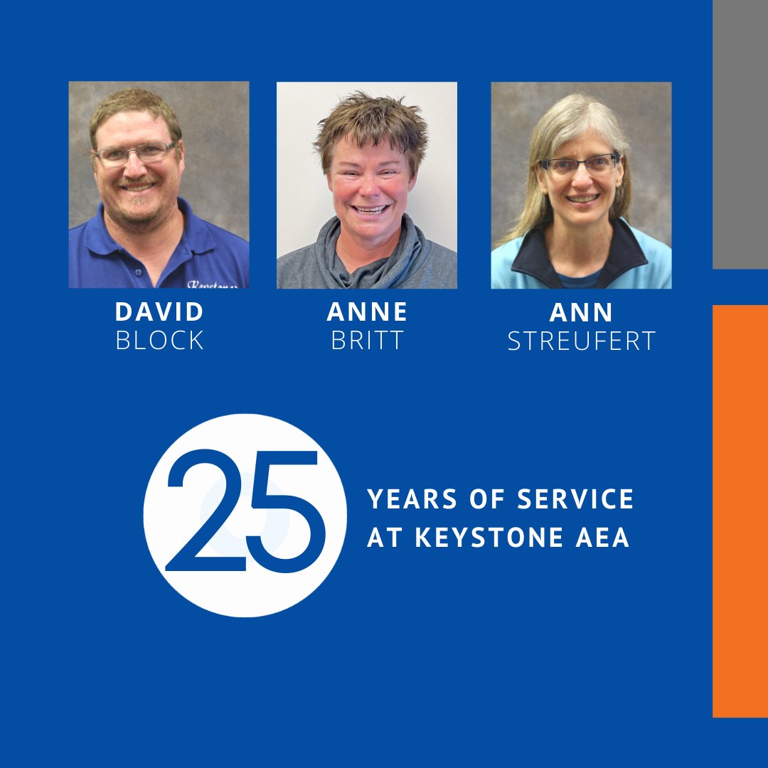 KeystoneAEA's tweet photo. Congratulations to Dave, Anne, and Ann on celebrating 25 years as part of the Keystone AEA family!   👏 🎉   Thank you for your service!

#GroundedInService https://t.co/CeONhGwQ2j