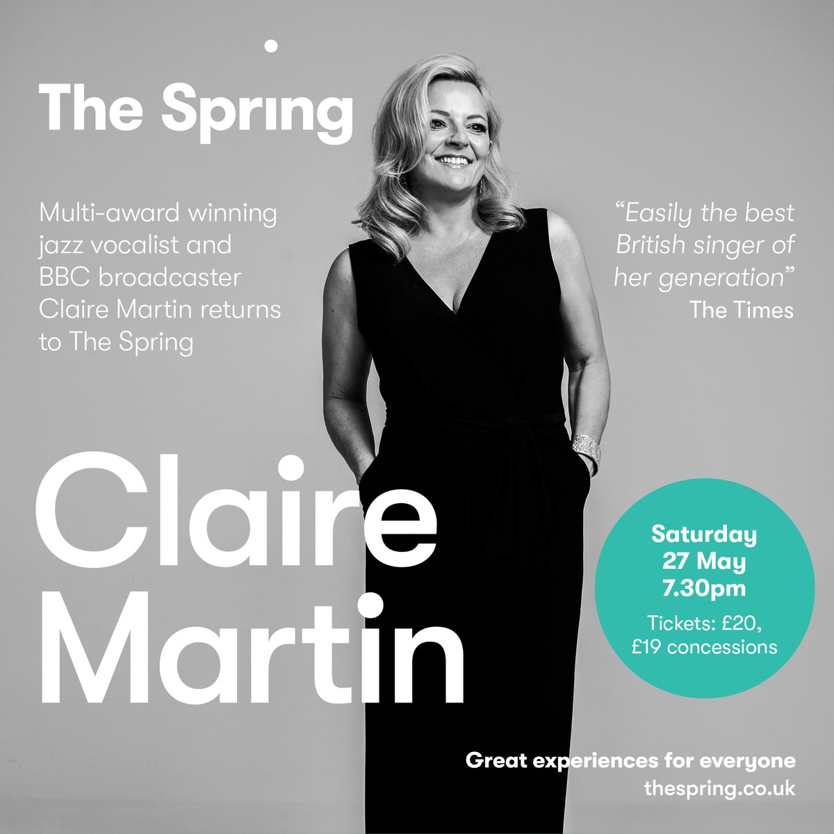 🎶 Claire Martin @CMartinjazz 
🗓️ Saturday 27th May @ 7:30pm

Tickets: thespring.co.uk/whats-on/clair…

#jazz #clairemartin #ecnmusic #musicatthespring #whatson #havant #hampshire #waterlooville #emsworth #chichester #portsmouth #leighpark