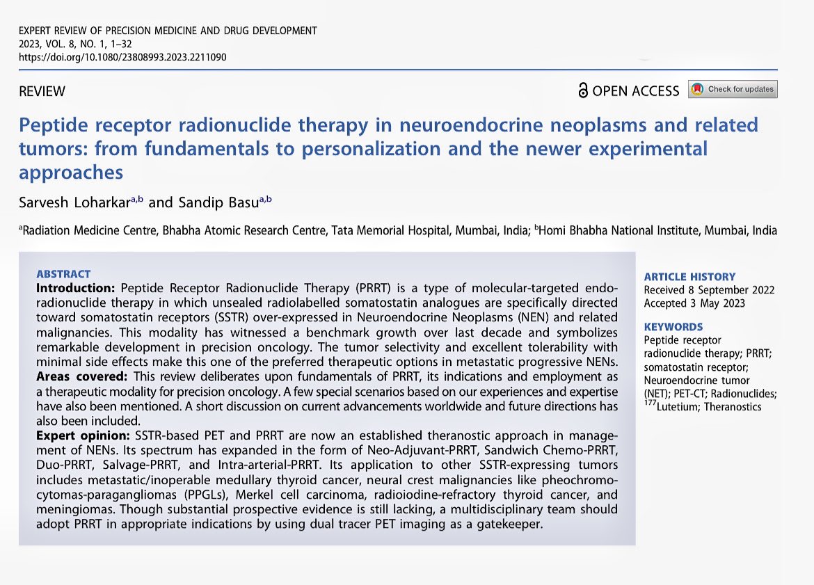 nuclear_doc's tweet photo. &amp; the awaited one! Review article on my dear PRRT @tandfonline  #radtwitter  #nuclearmedicine #cancer https://t.co/z5srung9mg