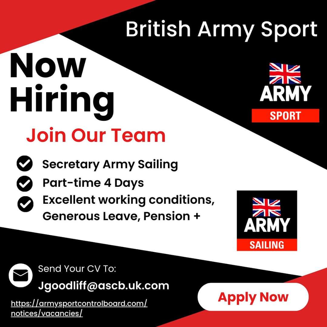 Come and join our team at British Army Sport!

We have a new job opportunity as SECRETARY ARMY SAILING - Part time – 4 days per week.

The incumbent will be responsible for managing the delivery and promotion of Sailing in the Army.

More details ⬇️

bit.ly/ArmySailingSec…