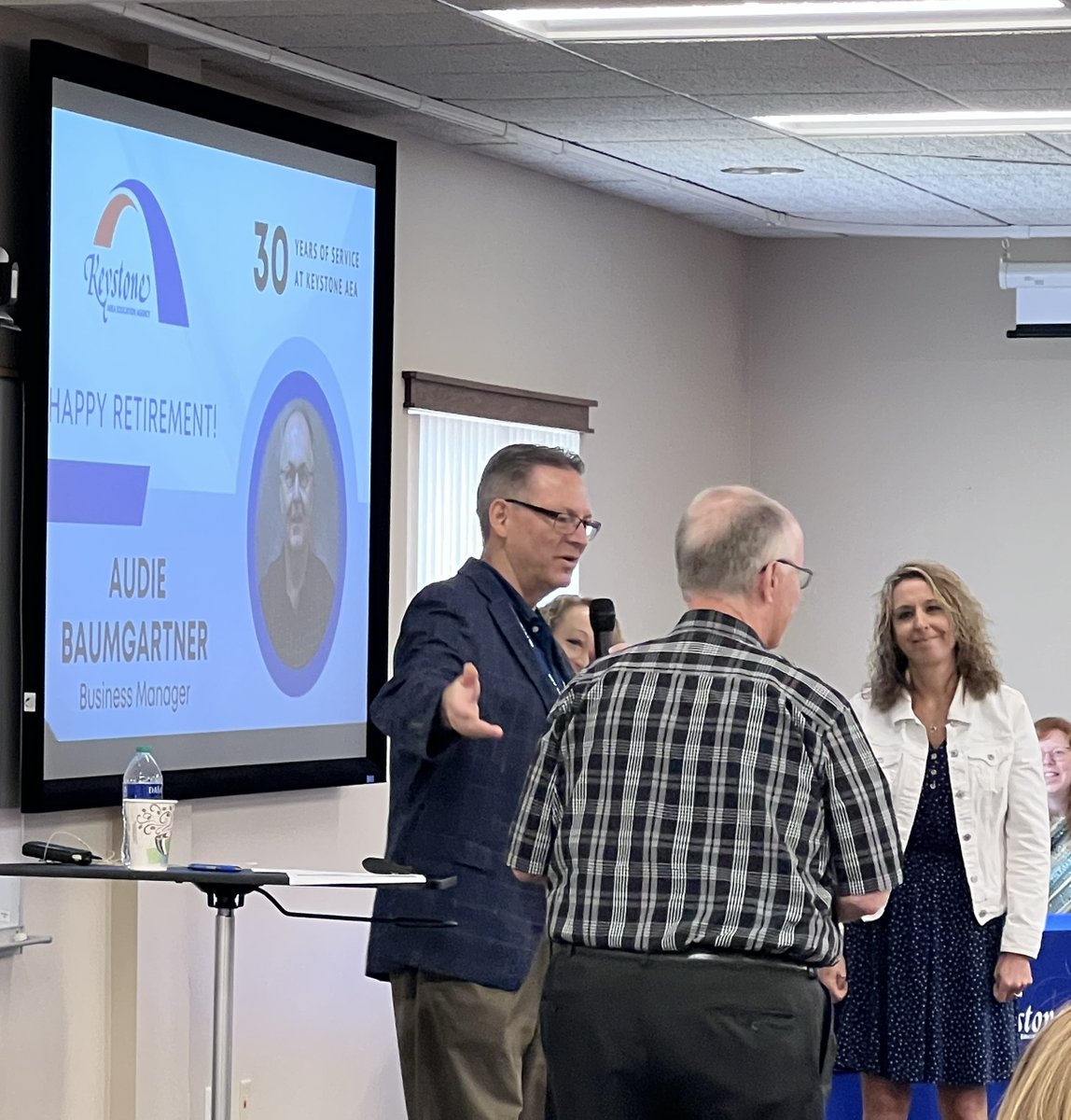 KeystoneAEA's tweet photo. Please join us in celebrating with Audie Baumgartner, Business Manager and Agency Treasurer – 30 years of service at Keystone AEA.  👏 🎉   Thank you, Audie!

#GroundedInService https://t.co/5tr9PV1PLF