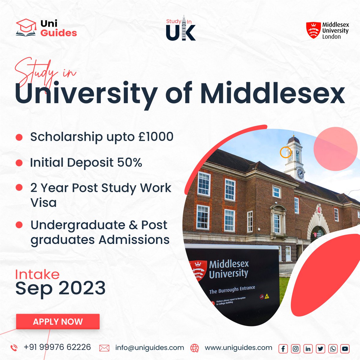 Ignite your academic journey at the University of Middlesex! 🎓
Discover a wide range of programs, innovative teaching methods, and a supportive learning environment.

📞 Call now: +91 99976 62226

#EducationConsultancy #UniversityOfMiddlesex #IgniteYourPotential #UniGuidesIndia