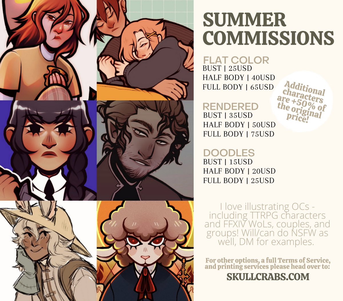 🌾SUMMER COMMISSIONS🌾 [RTs very much appreciated] 🌤️ Slots open for June/July! 🌤️ Backgrounds/pets/etc. prices in website. 🌤️ Feel free to DM me for inquiries or any questions you might have.