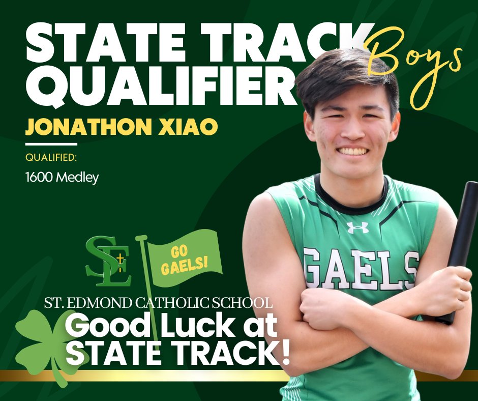 SEGaels's tweet photo. STATE TRACK QUALIFIER | JONATHON XIAO
St. Edmond Catholic School | Good Luck, Jonathon!
.
.
.
#statetrackqualifier #stedmondcatholicschool #goodluck #gogaels https://t.co/olqp2hOmEZ