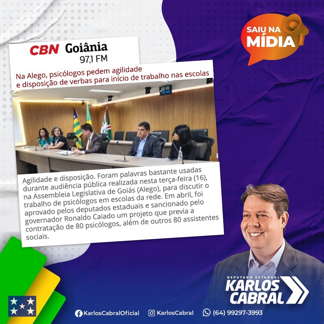 KarlosCabral's tweet photo. 💻📲SAIU NA MÍDIA | A rádio @cbngoiania destacou a audiência pública realizada nesta terça-feira, 16, na @assembleiago, em que discutimos a presença de psicólogos em escolas da rede de Goiás.

Confira clicando aqui 👉 https://t.co/TsNne8bvCQ https://t.co/tWOb7XMwZZ