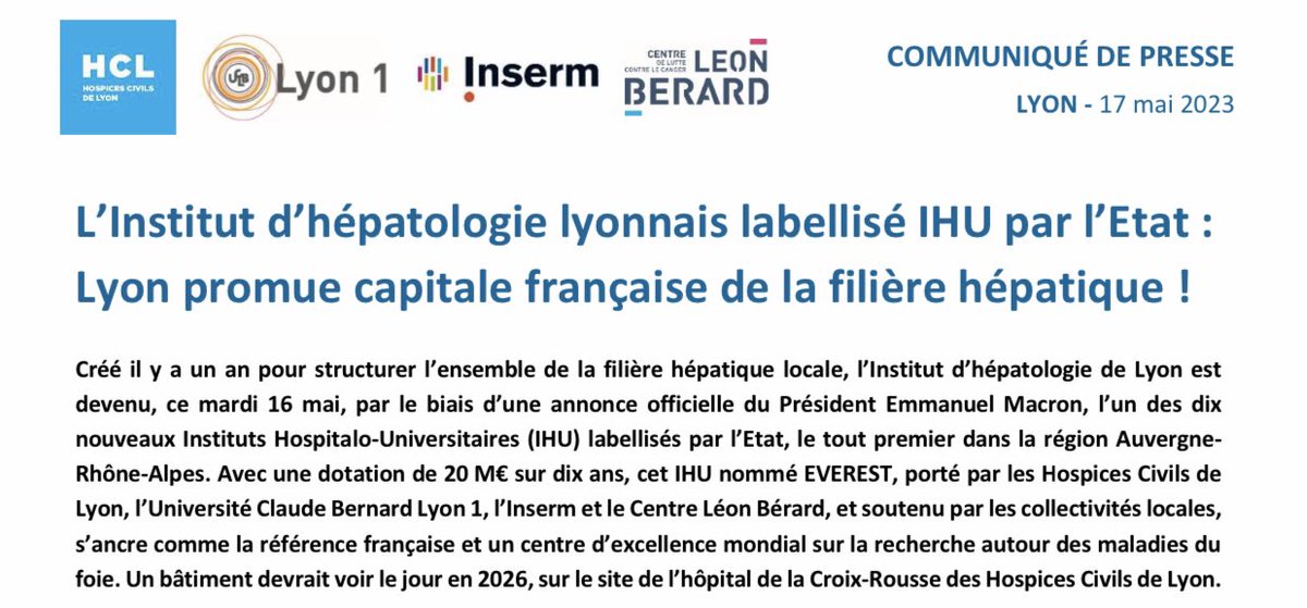 HCL - Hospices Civils de Lyon (@chudelyon) on Twitter photo Avec une dotation de 20 M€ sur 10 ans, cet IHU nommé EVEREST, porté par les Hospices Civils de Lyon, l’Université Claude Bernard Lyon 1 (<a href="/UnivLyon1/">Université Lyon 1</a>), l’Inserm (<a href="/InsermAuRA/">Inserm Auvergne-Rhône-Alpes</a> <a href="/Inserm/">Inserm</a> ) et le Centre Léon Bérard (<a href="/CLCCLeonBerard/">Centre Leon Berard</a>) et soutenu par les collectivités locales, s’ancre Avec une dotation de 20 M€ sur 10 ans, cet IHU nommé EVEREST, porté par les Hospices Civils de Lyon, l’Université Claude Bernard Lyon 1 (<a href="/UnivLyon1/">Université Lyon 1</a>), l’Inserm (<a href="/InsermAuRA/">Inserm Auvergne-Rhône-Alpes</a> <a href="/Inserm/">Inserm</a> ) et le Centre Léon Bérard (<a href="/CLCCLeonBerard/">Centre Leon Berard</a>) et soutenu par les collectivités locales, s’ancre