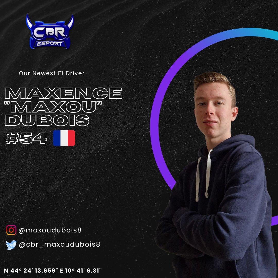 💙🤍ANNONCE💙🤍

La CBR Esport continue de renforcer son effectif pour l'arrivée du jeu F1 23  et c'est @SdC_MaXoudubois qui nous rejoint en provenance de la <a href="/SdC_TeamEsport/">SundayCup Esport</a>. Ce pilote prometteur tout juste no assist, aura pour but de progresser avec nous!

Bienvenue Maxou😈